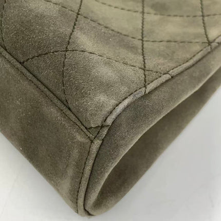 Chanel Kelly Top Handle Bag Olive Green Grey Suede Leather Gold Hardware