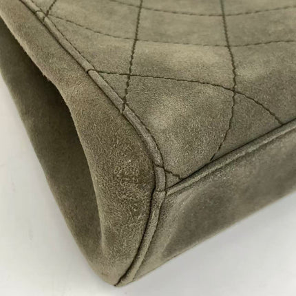 Chanel Kelly Top Handle Bag Olive Green Grey Suede Leather Gold Hardware