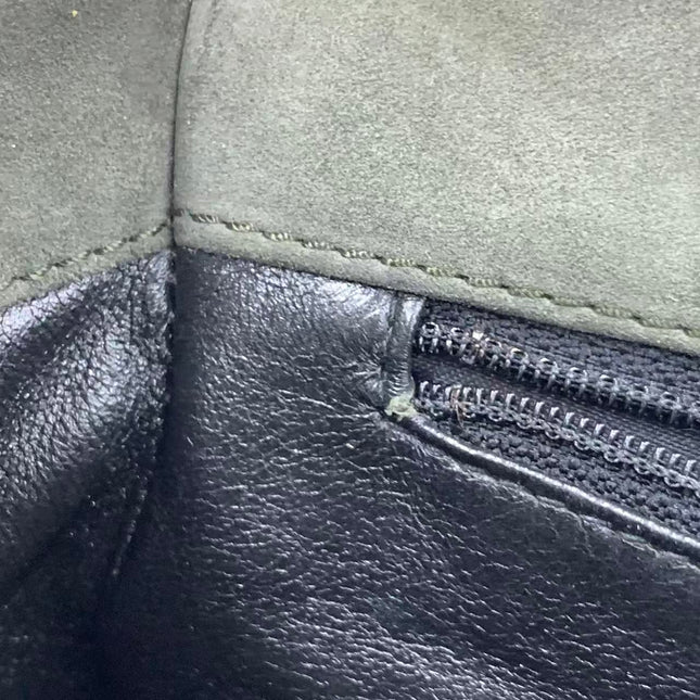 Chanel Kelly Top Handle Bag Olive Green Grey Suede Leather Gold Hardware
