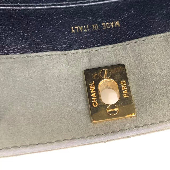 Chanel Kelly Top Handle Bag Olive Green Grey Suede Leather Gold Hardware