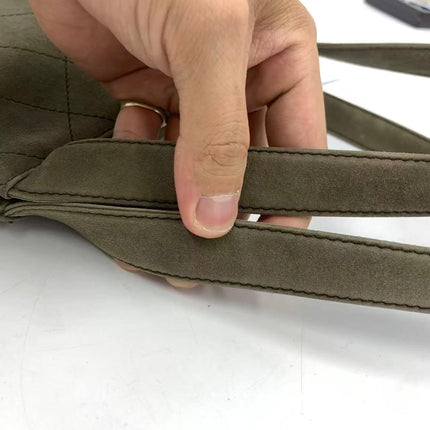 Chanel Kelly Top Handle Bag Olive Green Grey Suede Leather Gold Hardware