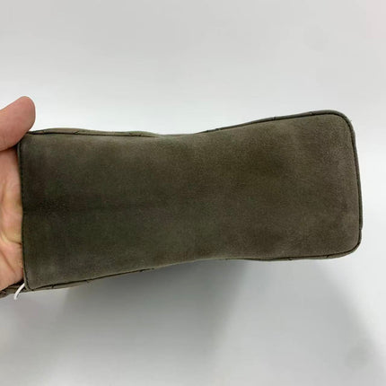Chanel Kelly Top Handle Bag Olive Green Grey Suede Leather Gold Hardware