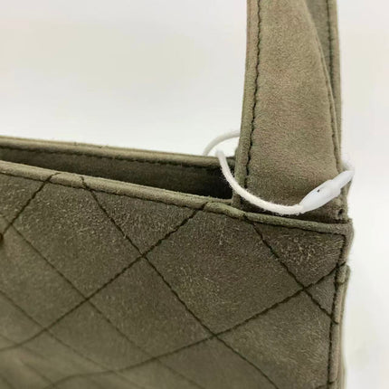 Chanel Kelly Top Handle Bag Olive Green Grey Suede Leather Gold Hardware