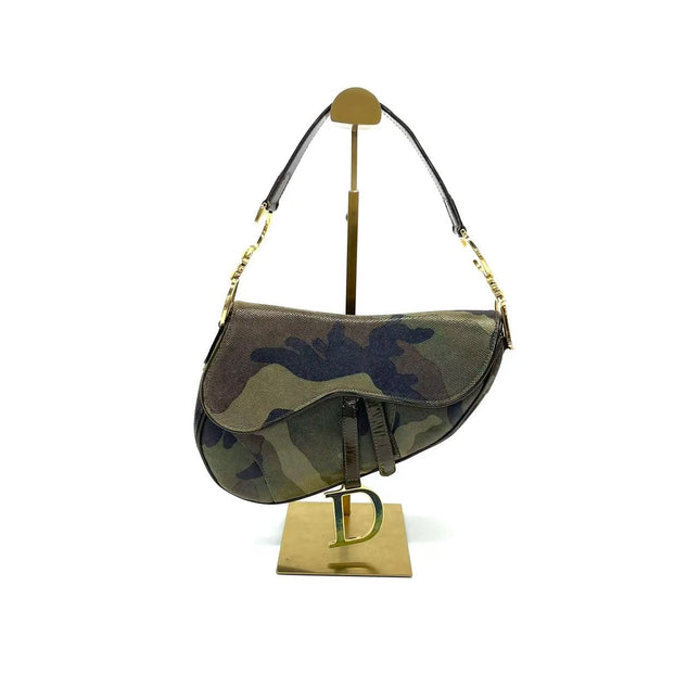 Christian Dior Vintage Saddle Bag Pixelated Calfskin Camouflage Shoulder Bag