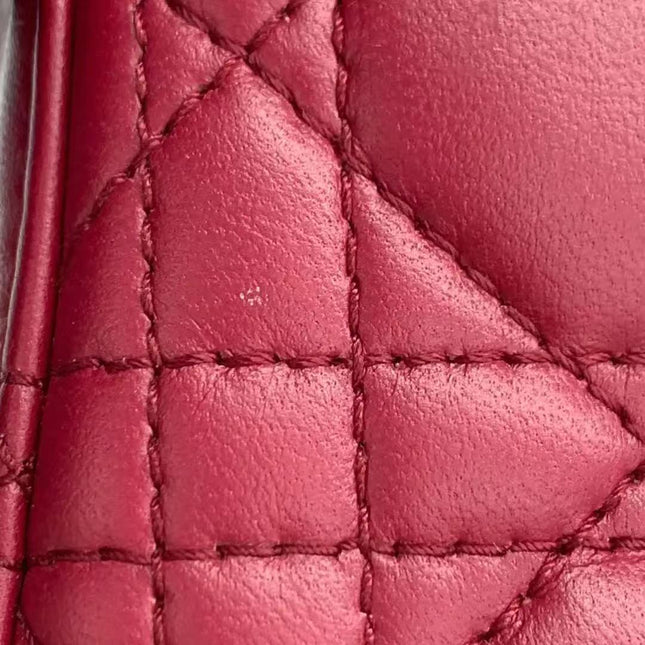 Lady Dior Mini Dark Red Lambskin Leather Gold Chain Strap