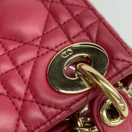 Lady Dior Mini Dark Red Lambskin Leather Gold Chain Strap