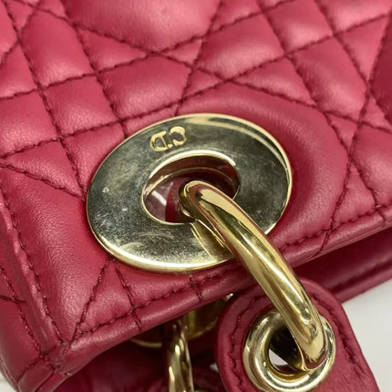 Lady Dior Mini Dark Red Lambskin Leather Gold Chain Strap