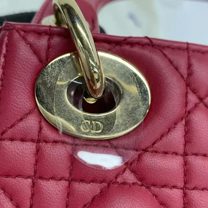 Lady Dior Mini Dark Red Lambskin Leather Gold Chain Strap