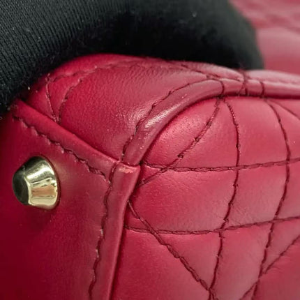 Lady Dior Mini Dark Red Lambskin Leather Gold Chain Strap