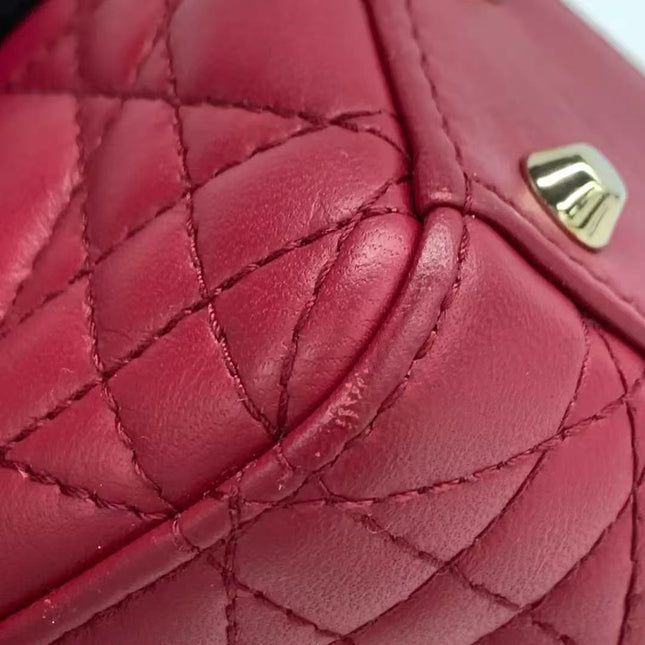 Lady Dior Mini Dark Red Lambskin Leather Gold Chain Strap