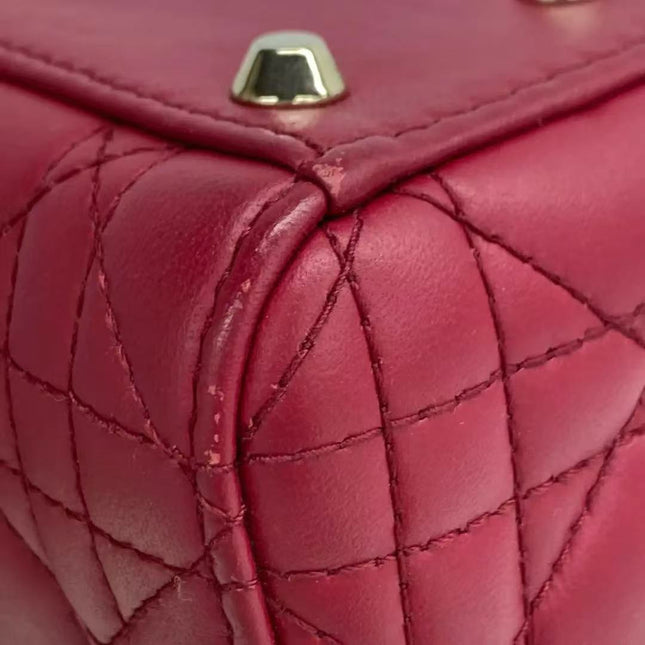 Lady Dior Mini Dark Red Lambskin Leather Gold Chain Strap