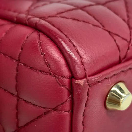 Lady Dior Mini Dark Red Lambskin Leather Gold Chain Strap