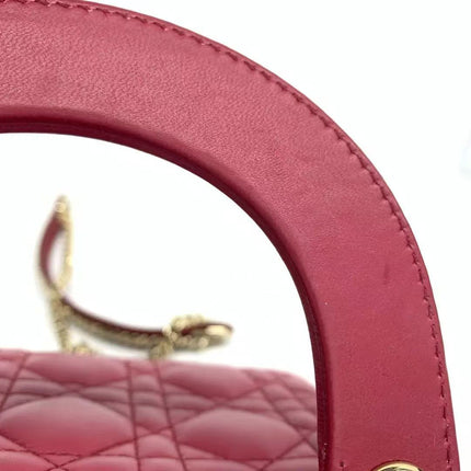 Lady Dior Mini Dark Red Lambskin Leather Gold Chain Strap