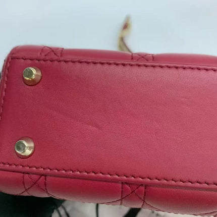 Lady Dior Mini Dark Red Lambskin Leather Gold Chain Strap