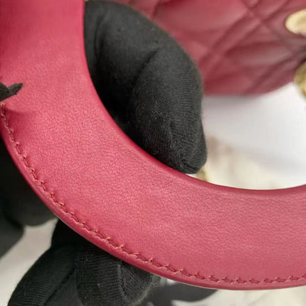 Lady Dior Mini Dark Red Lambskin Leather Gold Chain Strap