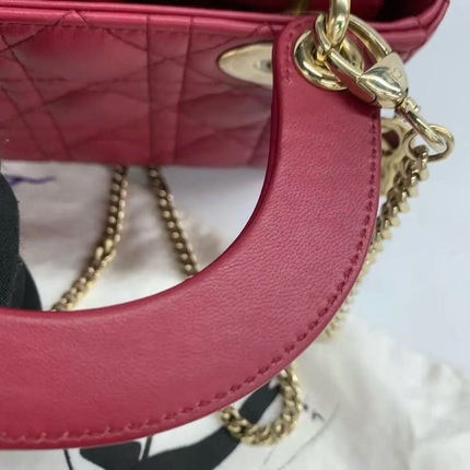 Lady Dior Mini Dark Red Lambskin Leather Gold Chain Strap