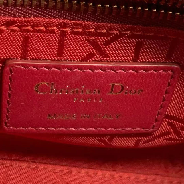 Lady Dior Mini Dark Red Lambskin Leather Gold Chain Strap
