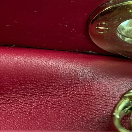 Lady Dior Mini Dark Red Lambskin Leather Gold Chain Strap