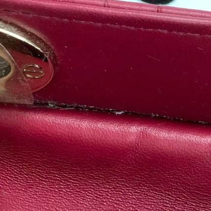 Lady Dior Mini Dark Red Lambskin Leather Gold Chain Strap