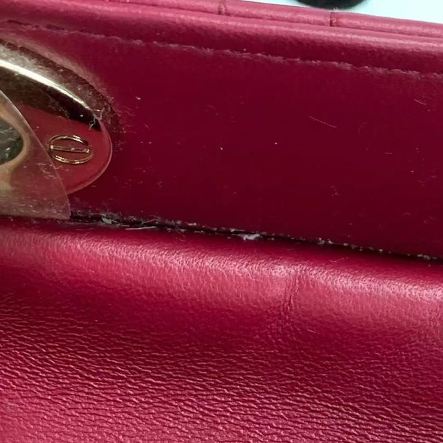Lady Dior Mini Dark Red Lambskin Leather Gold Chain Strap