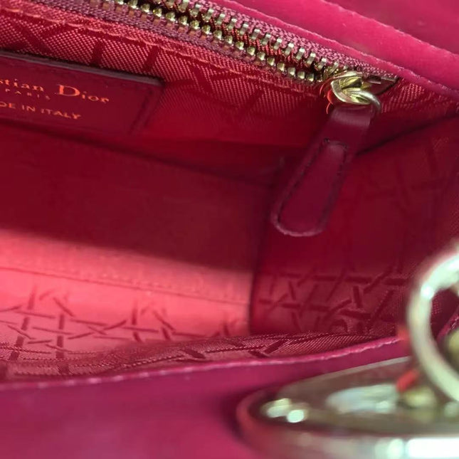 Lady Dior Mini Dark Red Lambskin Leather Gold Chain Strap