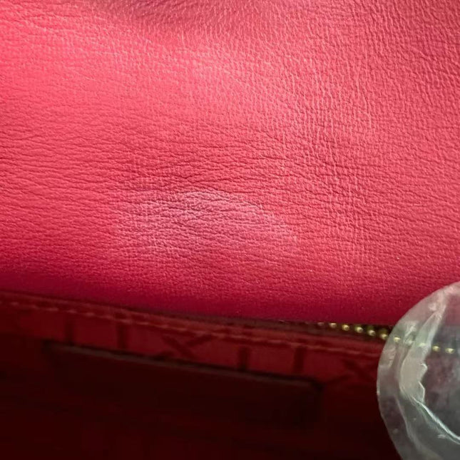 Lady Dior Mini Dark Red Lambskin Leather Gold Chain Strap
