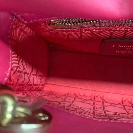 Lady Dior Mini Dark Red Lambskin Leather Gold Chain Strap