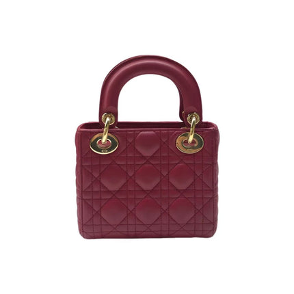 Lady Dior Mini Dark Red Lambskin Leather Gold Chain Strap