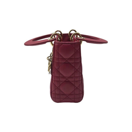 Lady Dior Mini Dark Red Lambskin Leather Gold Chain Strap