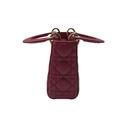 Lady Dior Mini Dark Red Lambskin Leather Gold Chain Strap