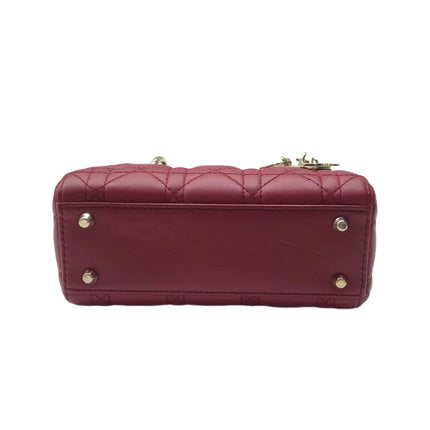 Lady Dior Mini Dark Red Lambskin Leather Gold Chain Strap
