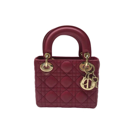 Lady Dior Mini Dark Red Lambskin Leather Gold Chain Strap