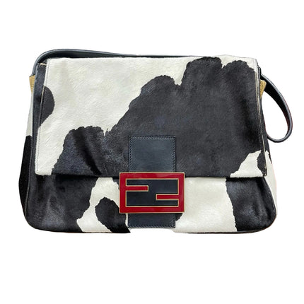 Fendi Mamma Baguette Grand en Poil de Poney Imprimé Vache Noir et Blanc