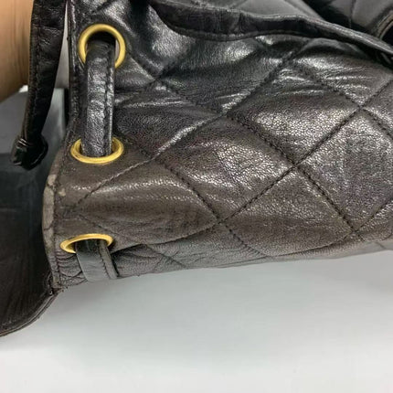 Chanel Vintage 1994-1996 Duma Backpack Black Lambskin Leather Gold Hardware