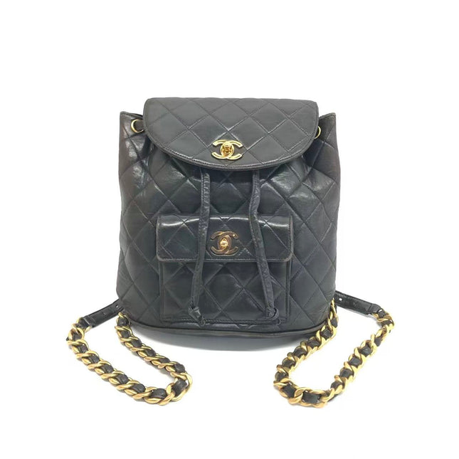 Chanel Vintage 1994-1996 Duma Backpack Black Lambskin Leather Gold Hardware