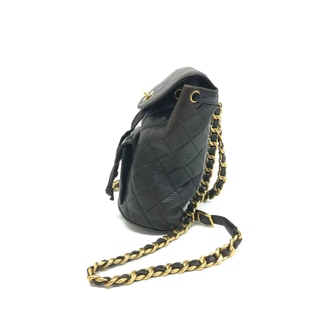 Chanel Vintage 1994-1996 Duma Backpack Black Lambskin Leather Gold Hardware