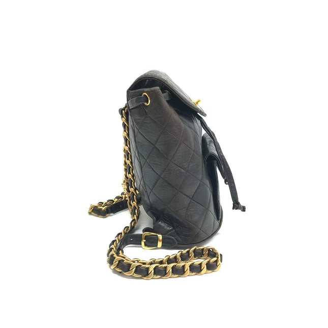 Chanel Vintage 1994-1996 Duma Backpack Black Lambskin Leather Gold Hardware