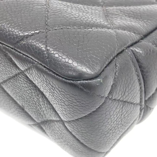 Chanel Wallet on Chain Classique rabat en cuir grainé noir, finition argentée