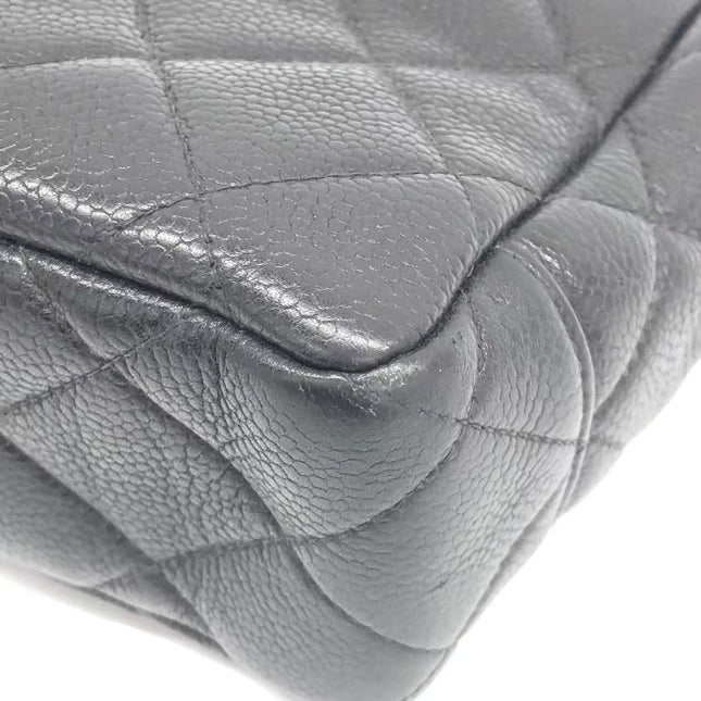 Chanel Wallet on Chain Classique rabat en cuir grainé noir, finition argentée