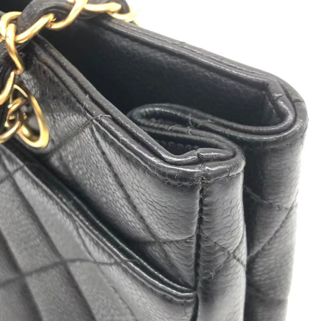 Chanel Wallet on Chain Classique rabat en cuir grainé noir, finition argentée