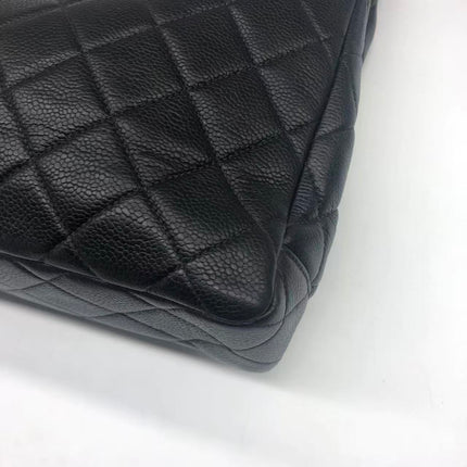 Chanel Vintage Black Caviar Leather Tote Gold Matelasse Chain