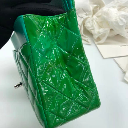 Chanel Classic Flap Jumbo Large Green Patent Leather Silver Hardware