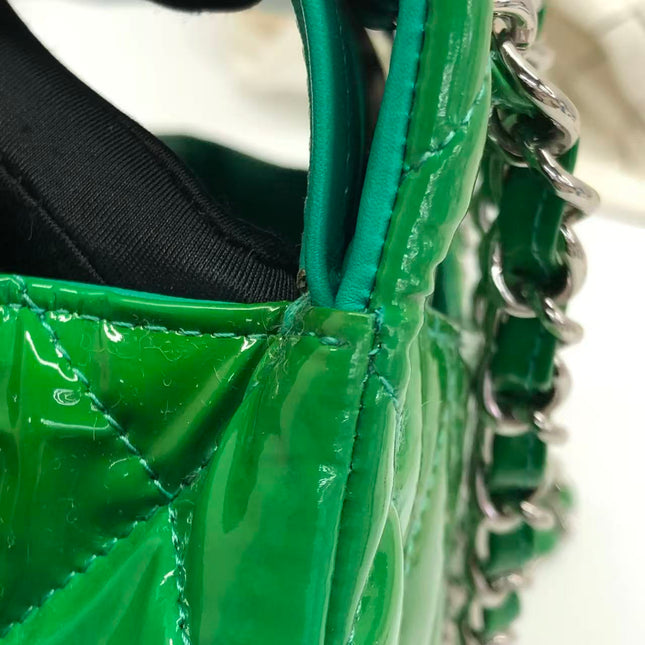 Chanel Classic Flap Jumbo Large Green Patent Leather Silver Hardware