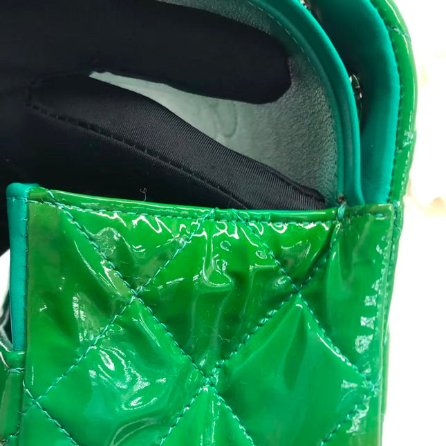 Chanel Classic Flap Jumbo Large Green Patent Leather Silver Hardware