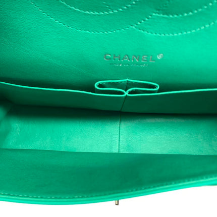 Chanel Classic Flap Jumbo Large Green Patent Leather Silver Hardware