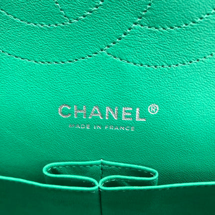 Chanel Classic Flap Jumbo Large Green Patent Leather Silver Hardware