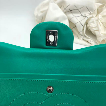 Chanel Classic Flap Jumbo Large Green Patent Leather Silver Hardware