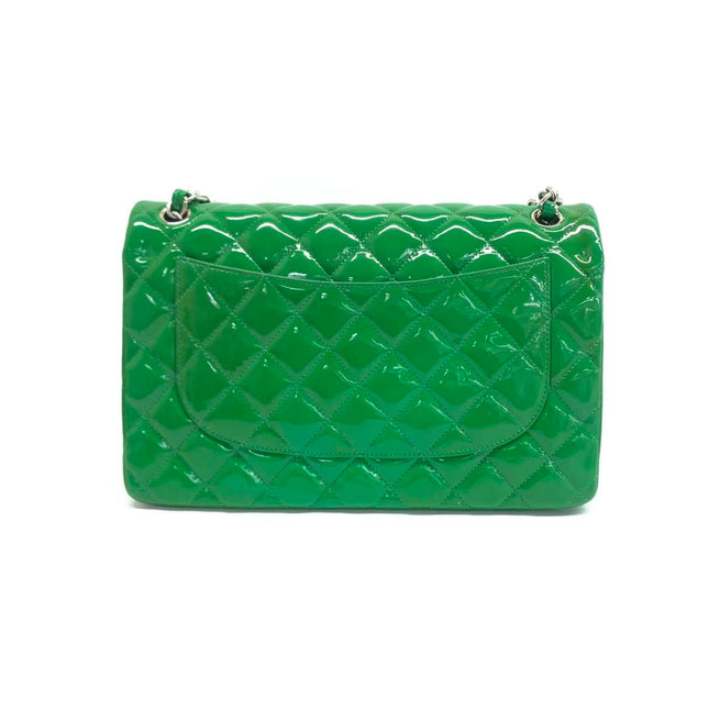 Chanel Classic Flap Jumbo Large Green Patent Leather Silver Hardware
