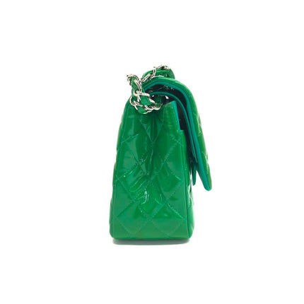 Chanel Classic Flap Jumbo Large Green Patent Leather Silver Hardware