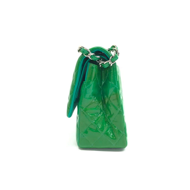 Chanel Classic Flap Jumbo Large Green Patent Leather Silver Hardware